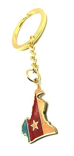 SNS Components Porte-clés drapeau de l'Afrique centrale Cameroun en métal émaillé Doré, multicolore, taille unique