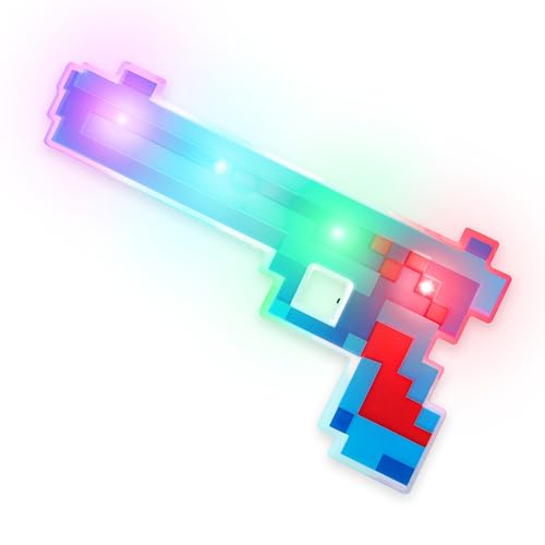 Windy City Novelties LED Light Up Pixel Gun – 8-Bit Style Toy Blaster with Multicolor Flashing Lights