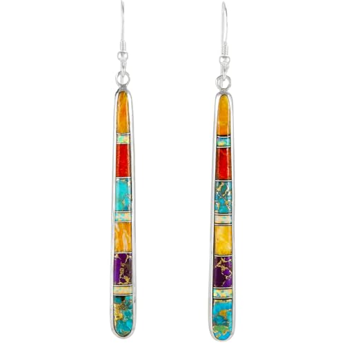 Turquoise Earrings in Sterling Silver & Genuine Gemstones (2.5