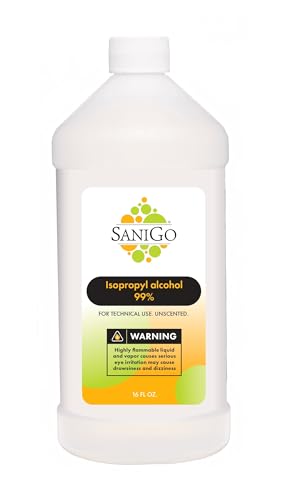 Sanigo 99% Isopropyl Alcohol for Technical Use, Unscented, 16 Fl Oz
