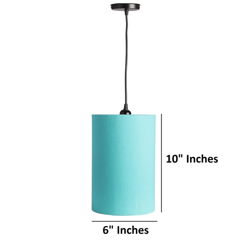 Image of Teal Color, Classic Pendant Cylinder Lamp Shade, Decorative Light Lamp, Hanging Spotlight with Fixture, 40Watts, Black Canopy -: Pack of 1 (6 * 9 Inches)