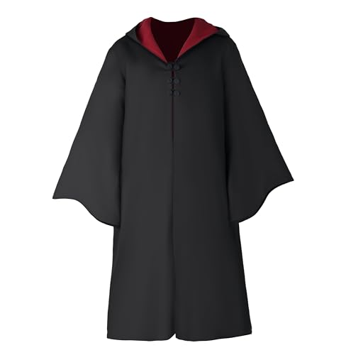 iMiibel Wizard Robe with Hooded Black Wizard Cloak Costume for Adult and Teens Halloween Costume Dress Up Accessory for Men Women