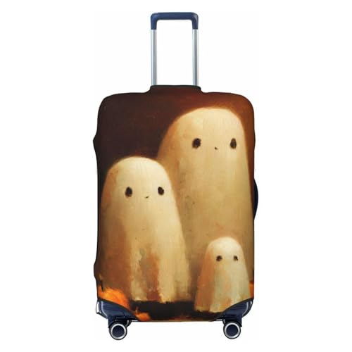 Family Of Cute Ghosts And Pumpkins Elastic Travel Luggage Covers Dustproof Scratch-Resistant Suitcase Protector Fit 22-24 Inch