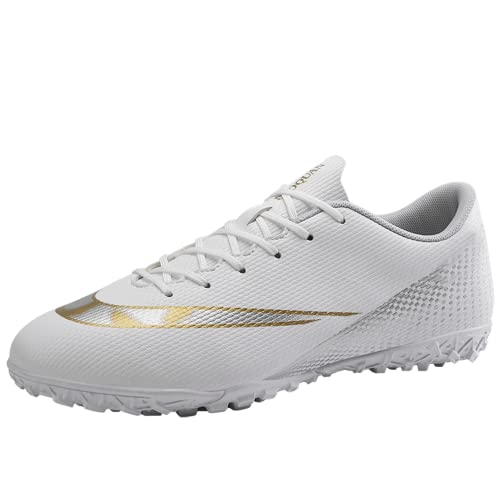 Joskaa Competitive Unisex Soccer Shoes Men Women Indoor Outdoor Football Boots Athletic Turf Team Cleat Running Sports Lightweight Breathable Anti-Skid Damping Shoes White #TOP5
