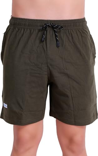 Image of T.T. Cotton Blend Shorts for Men | Regular Fit | Elasticated & Zipper | 2 Sided Pockets & 1 Back Pocket | Solid | Above Knee Length Bermuda Short | Ideal for Casual Outings