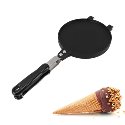 Gaufrier à Cornets de Glace, 16.5cm Machine à Cornets de Crème Glacée en Alliage Aluminium, Antiadhésif Multifonctions Outil de Cuisson pour Desserts à...