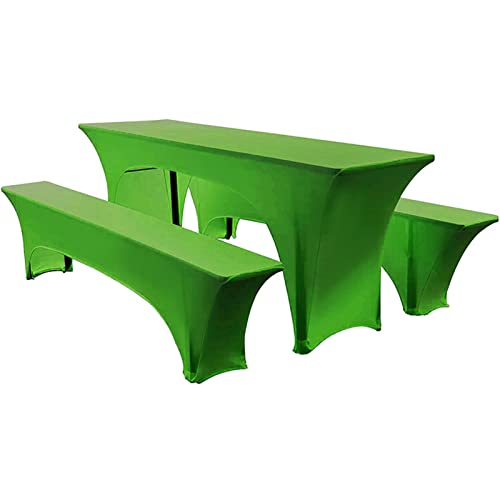 Elastic Beer Table Covers & Bench Pads Set for 50cm 70cm Width 3 Piece Stretch Tablecloths for Beer Garden Furniture Green (70cm 2 Pieces)