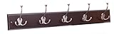 BirdRock Home Tri Hook Coat Rack - 5 Hooks - Wall Mount Hat Rack - Brown Finish - Bronze Hooks