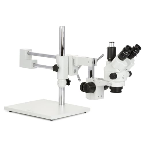 Image of AmScope - 7X-45X Simul-Focal Stereo Zoom Microscope on Boom Stand with 144 LED Ring Light - SM-4NTP-144