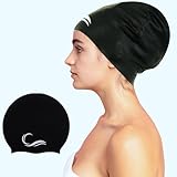 Long Hair Dreadlock Swim Cap – Silicone Swimming L Cap - Waterproof Black Large