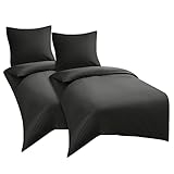 WAVVE Bettwäsche 135x200 4teilig Anthrazit - Winter Bettbezüge 2er Set 135 x 200 mit Kissenbezüge 80x80 cm, Winterbettwäsche Grau Mikrofaser 135x200cm mit Reißverschluss Weich