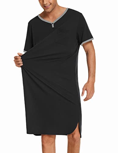 Ekouaer Men's Nightshirt Nightwear Comfy Big&Tall Short Sleeve Henley Sleep Shirt2