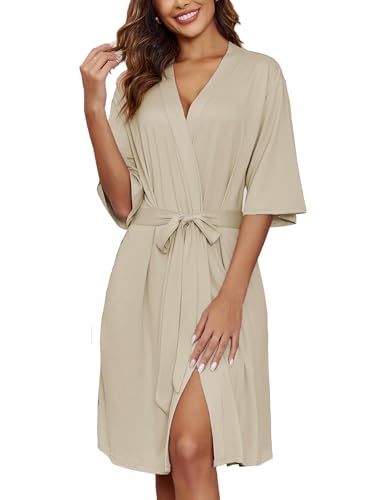 Image of Ekouaer Short Robes for Women Lightweight Kimono Robes Knit Bathrobe Soft Sleepwear with Pockets S-XXL