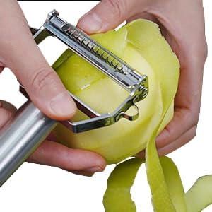 Image of SUNKUKA 2-in-1 Stainless Steel Vegetable Peeler & Julienne Slicer with Cleaning Brush - Durable, Rust-Proof, Knife-Friendly Kitchen Peeler for Carrots, Potatoes, Cucumbers & More