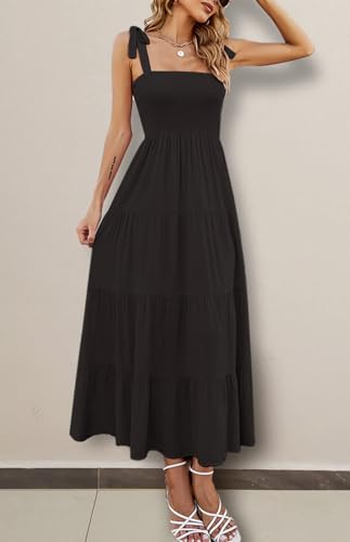 Robe d'été bohème mi-longue Gothden à col carré et volants pour femme