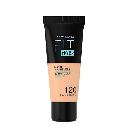 Maybelline Fit Me Base de Maquillaje Mate, Sin Poros, 120 Marfil Clásico - 30 ml