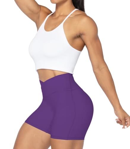 Image of Sunzel Crossover Biker Shorts for Women, No Front Seam V High Waist Yoga Workout Gym Shorts with Tummy Control | 4 Or 6-Inch Inseam, High Waisted, Tummy Control, Crossover Waist, Buttery Soft, No Front Seam, Squat Proof, Compression