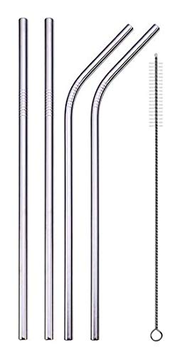 Image of STAR WORK - Metal Straws Stainless Steel Straws 8.5 inch Drinking Straws Reusable 4 Set And 1 cleaning Brush For Picnic,Travelling,Home,Bars (SILVER)