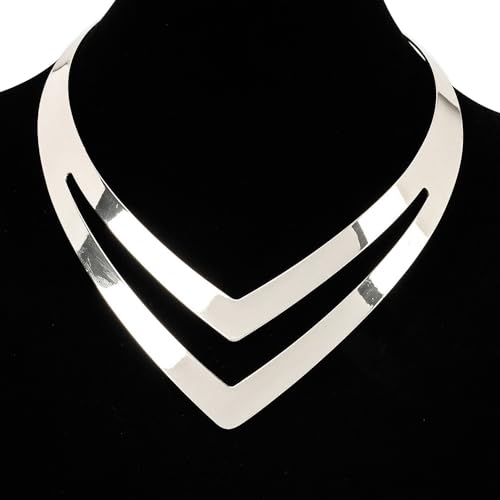 Jerollin Women Stainless Steel Silver Statement Necklace Open African Jewelry Necklace3