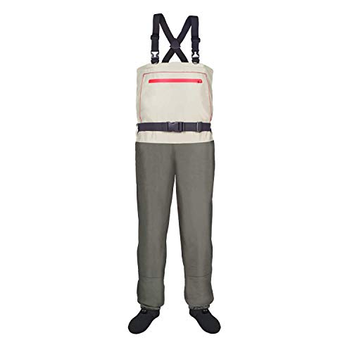 LINGVUM Chest Waders - High Waist Wading Pants for Men, 3-Ply Breathable Fishing Waders with Durable Stocking L