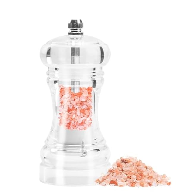 Clear Acrylic Pepper Grinder Mill, Salt and Pepper Shaker Salt Grinder Pepper Mill, Refillable with Adjustable Coarseness Ceramic Rotor (4 inch)