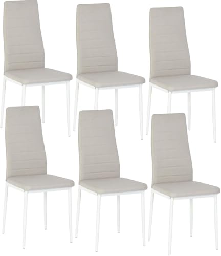 buybyroom Sedie Cucina Set da 6, Sedie Sala da Pranzo Moderne Imbottite, Gambe in Metallo, Adatto per Cucina, Soggiorno e Ufficio, Beige