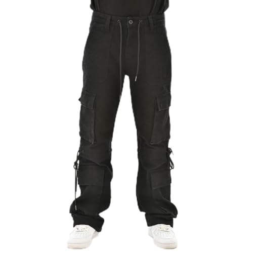 Vicious Multi-Cargo Baggy Fit Denim Jeans – Men’s Cotton Spandex Blend Streetwear Pants with Functional Pockets, Black