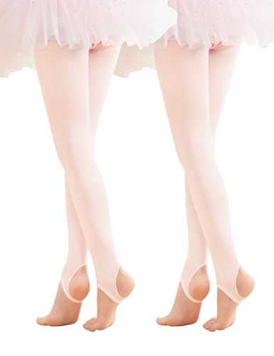 Phoeswan Stirrup Tights for Girls & Women, 60D Denier Ultra Soft Ballet Tights for Gymnastics, School, 1 or 2 Pairs/Pack