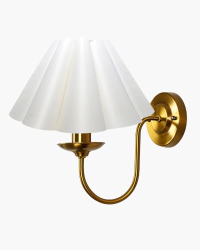 Image of Homesake Antique Brass Wall Sconce Light with Black Floral Fabric Shade, Vintage E27 Wall Light Fixture, Industrial Gold Wall Lamp for Bedroom, Living Room, Hallway, Bathroom & Home Decor