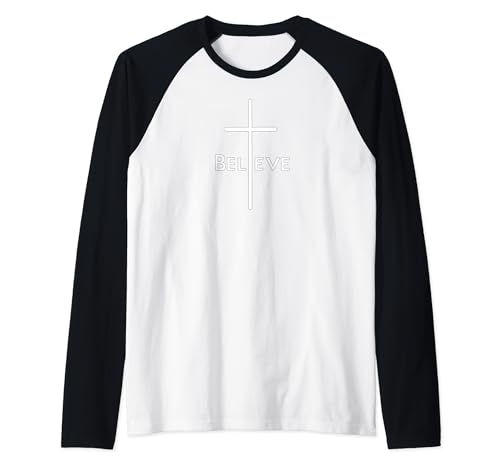 Funny Christian Faith Believe Religious Crucifix Cross Maglia con Maniche Raglan