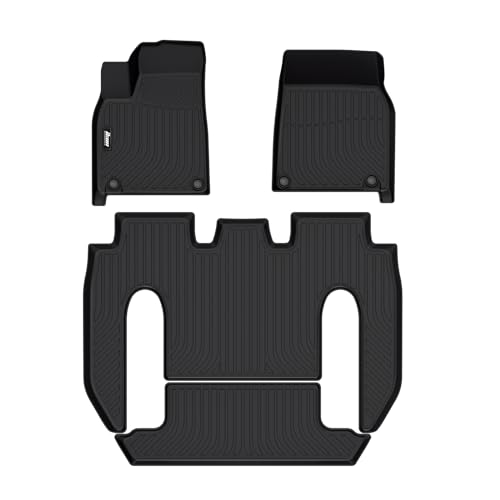 IKON MOTORSPORTS 3D TPE Floor Mats Compatible with 2022-2026 Tesla Model X (6 Seat Only) All Weather Waterproof Anti-Slip Floor Liners Front & 2nd Row Full Set Car Interior Accessories Black