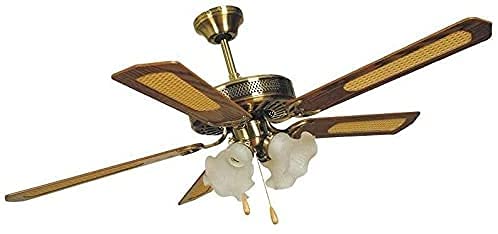 GrecoShop Ventilatore Agitatore da Soffitto 5 Pale 4 Luci Tulipano Ottone con Predisposizione Telecomando ***** ATTENZIONE!!! Telecomando NON incluso *****