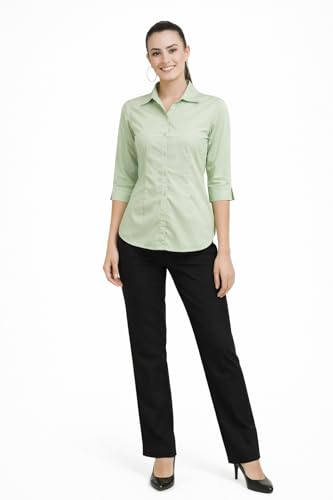 Image of Skyla Women's Cotton Rich Formal Shirt | 3 /4 Sleeve Office Wear | Regular Fit Business Casual Workwear