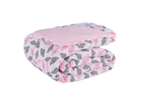 EDREDOM SOLTEIRO 80% ALGODÃO DUPLA FACE INFANTIL COLEÇÃO DE INVERNO MODELO NUVEM (Nuvem Rosa)