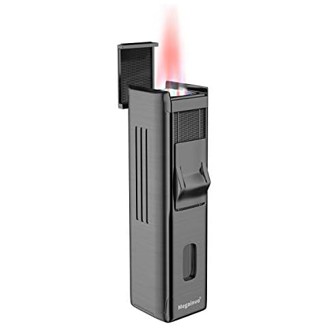 Megainvo Jet Lighter Torch Lighter 4 Flame Lighter Windproof Torch Butane Gas Lighter Refillable Adjustable Quad Jet Flame Lighters (Without Butane) Cover