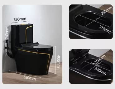 Image of B Backline Ceramic One Piece Siphonic Western Toilet /Commode for Toilet /European Commode /Water Closet Commode With Soft Close Toilet Seat P Trap Outlet Is From Wall (Black Glossy)