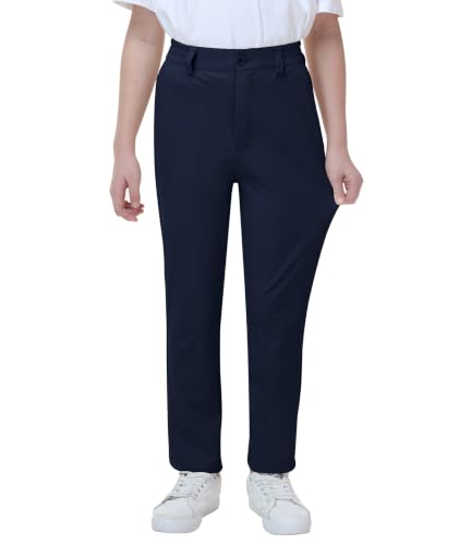 Buyboxs Chino Pants for Boys Dress Pants Stretch Teens Uniform Pants Golf Pants for Boy Jeans Navy Casual Relaxed Fit Elastic Waist with Pockets 146-152/10-12