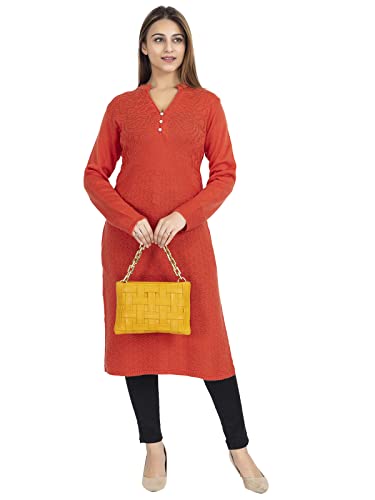 Image of Rosary Women's Winter Wear Solid Woolen Warm Straight Kurti with 2 Side Pockets