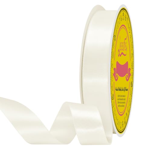 Image of Double Face Ivory Satin Ribbon 7 /8 inch X 50 Yards Polyester Ivory Ribbon for Gift Wrapping Very Suitable for Weddings Party Invitation Decorations and More