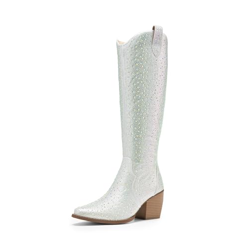 Image of DREAM PAIRS Womens Cowboy Knee High Chunky Heel Boots