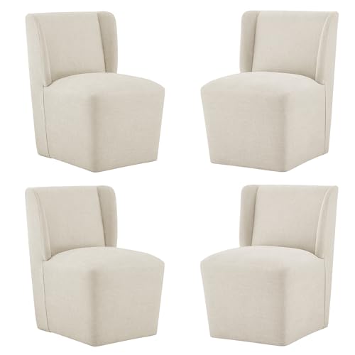 KISLOT Upholstered Dining Chairs Set of 4 with Casters, Wingback Modern Side Armless Deskchair with...