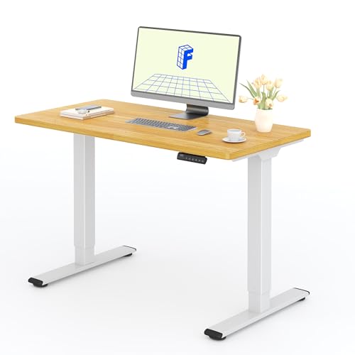 FLEXISPOT Höhenverstellbarer Schreibtisch mit 2 Motoren & 25MM einteiliger Tischplatte,ergonomischer Bürotisch - 120 x 60 cm Ahorn, weißes Gestell