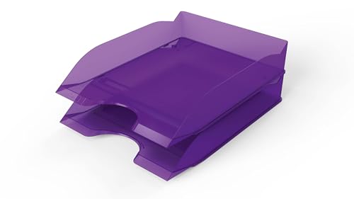 Durable Basic Letter Trays A4 Translucent Purple - Set of 6 Stackable Storage Trays for Desktop Organisation - Stackable Paper Tray