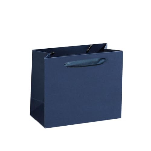 MULIANBOX Navy Blue Gift Bag 12 Pack 8.7x3.9x7.1inch Gift Wrap Bags with Ribbon Handles Reusable Heavy Duty Kraft Paper Bags Bulk for Shopping Wedding Party Gift Retail