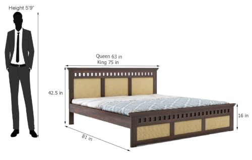 Image of Sheesham Wood King Size Cane Bed Without Storage Wooden Double Cot Palang Furniture for Bedroom Living Room Home Hotel (Walnut Finish) 1 Year Warranty