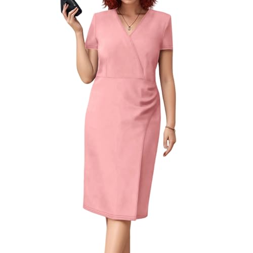 FUPODD Kleid Damen Elegant Festlich Große Größen Etuikleid Midi V Ausschnitt Sommerkleid Leicht Und Luftig Midikleid Für Mollige Frauen Festliche...