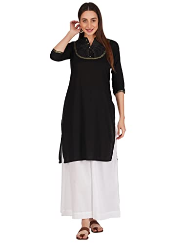 Image of fabcoast Loose Fit Palazzo Pants for Women A-Line Flared Wide Leg Summer Ethnic wear Pure Cotton Cambric with Full Elastic Waistband and 2 Side Pockets