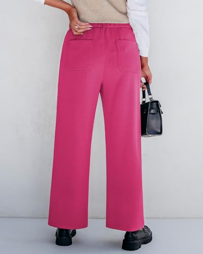 GRAPENT Wide Leg Pants Woman High Waisted Business Casual Elastic Waist Cropped Trouser Pockets Stretch Fall Knit Pants4
