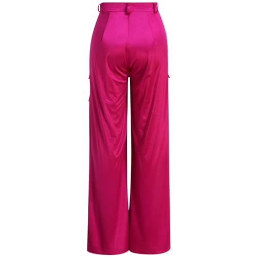 ODIZLI Satin Cargo Pants for Women High Waisted Wide Leg Trousers Multiple Pockets Y2K Streetwear Hip Hop Baggy Pants4
