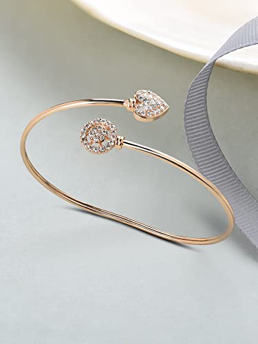 Image of ZAVERI PEARLS Rose Gold Cubic Zirconia Contemporary Heart Bangle Style Kada Bracelet For Women-ZPFK10703